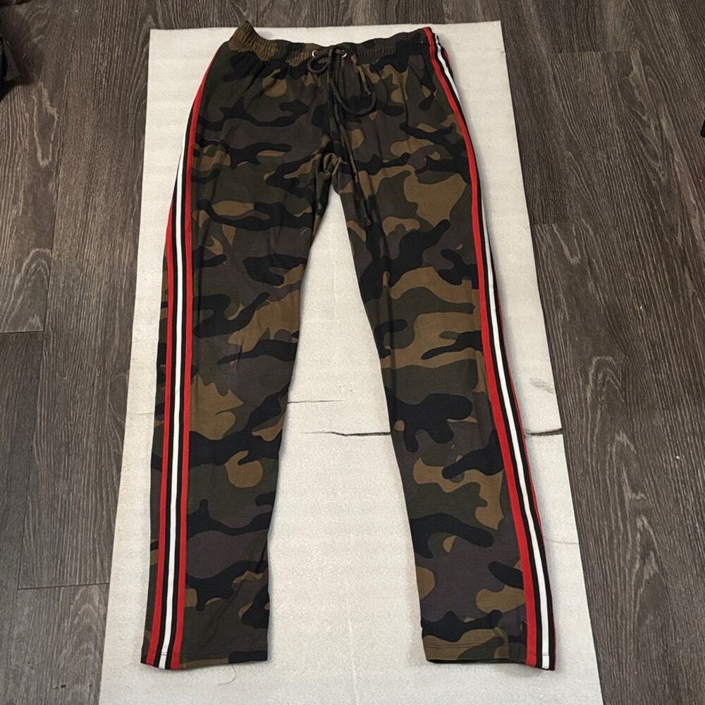 Liz & Sara Camouflage Racing Stripe Drawstring Leisure Pants M Indie Sleaze Rave